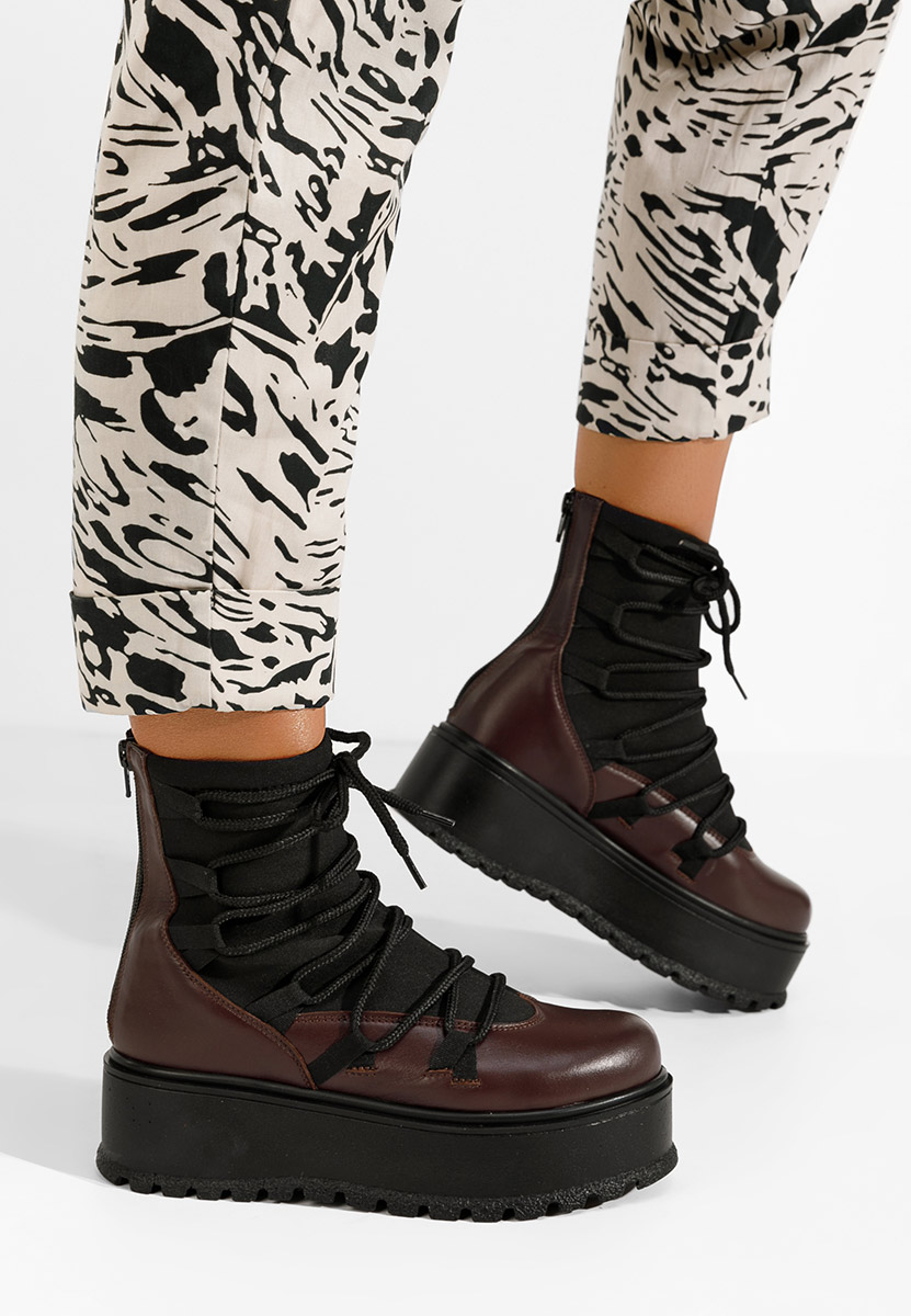 Ženski usnjeni gležnjari Amelia Rjava